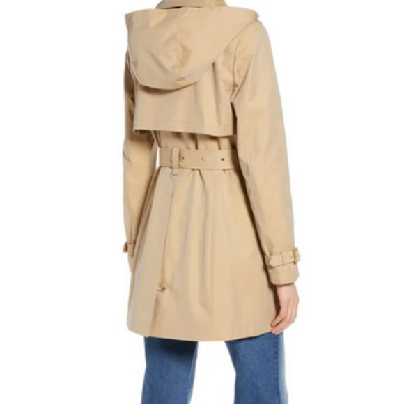 Double Breasted Trench Coat with Removable Hood - Picture 2 of 7